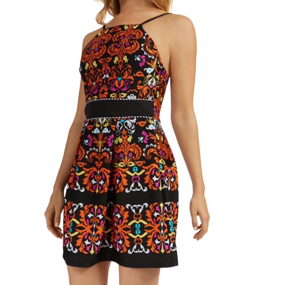 TEEZE ME Black & Orange Strap Halter Dress